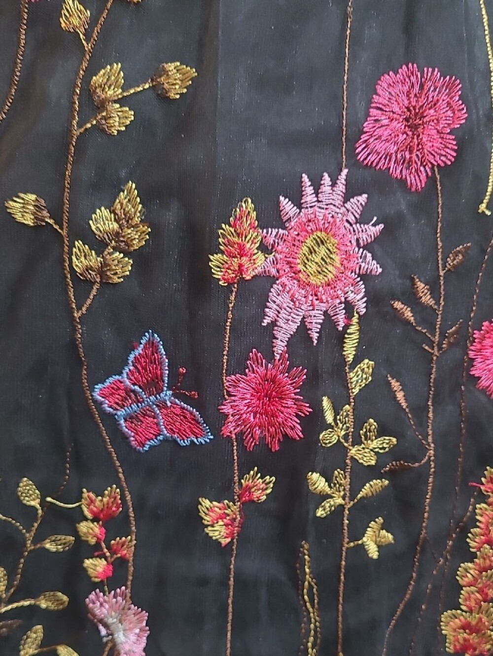 Betsey Johnson Black Maxi Dress with Pink, Red & Blue Floral Embroidery - Picture 2 of 4